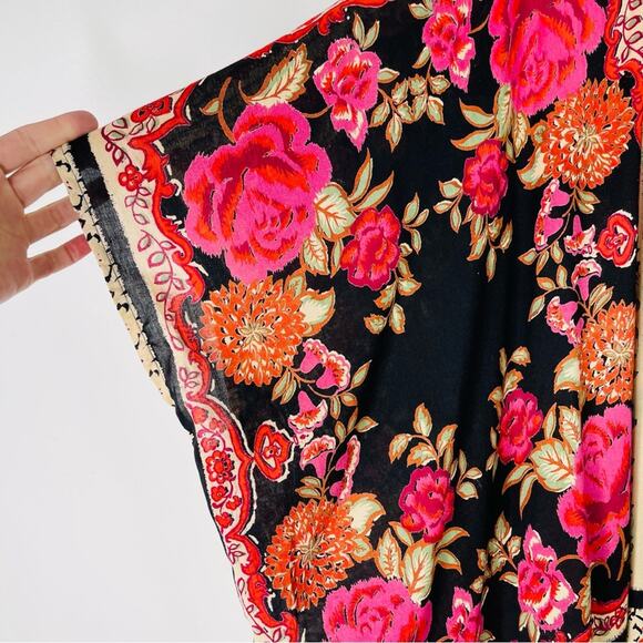 NEW Angie pink black red floral boho cropped open kaftan medium - Picture 4 of 7